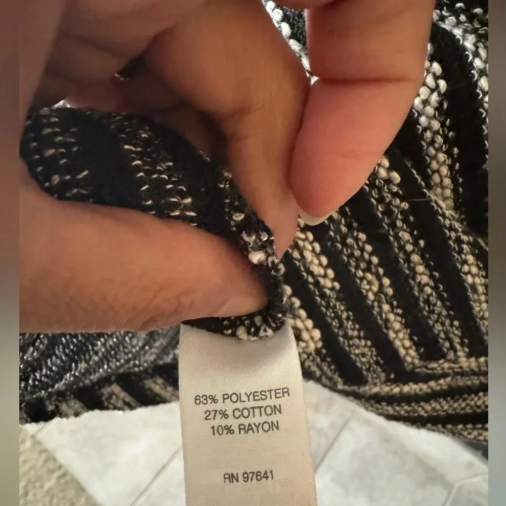 J Jill Black White Textured Knit Cowl Neck Striped Tunic sweater- Size SP